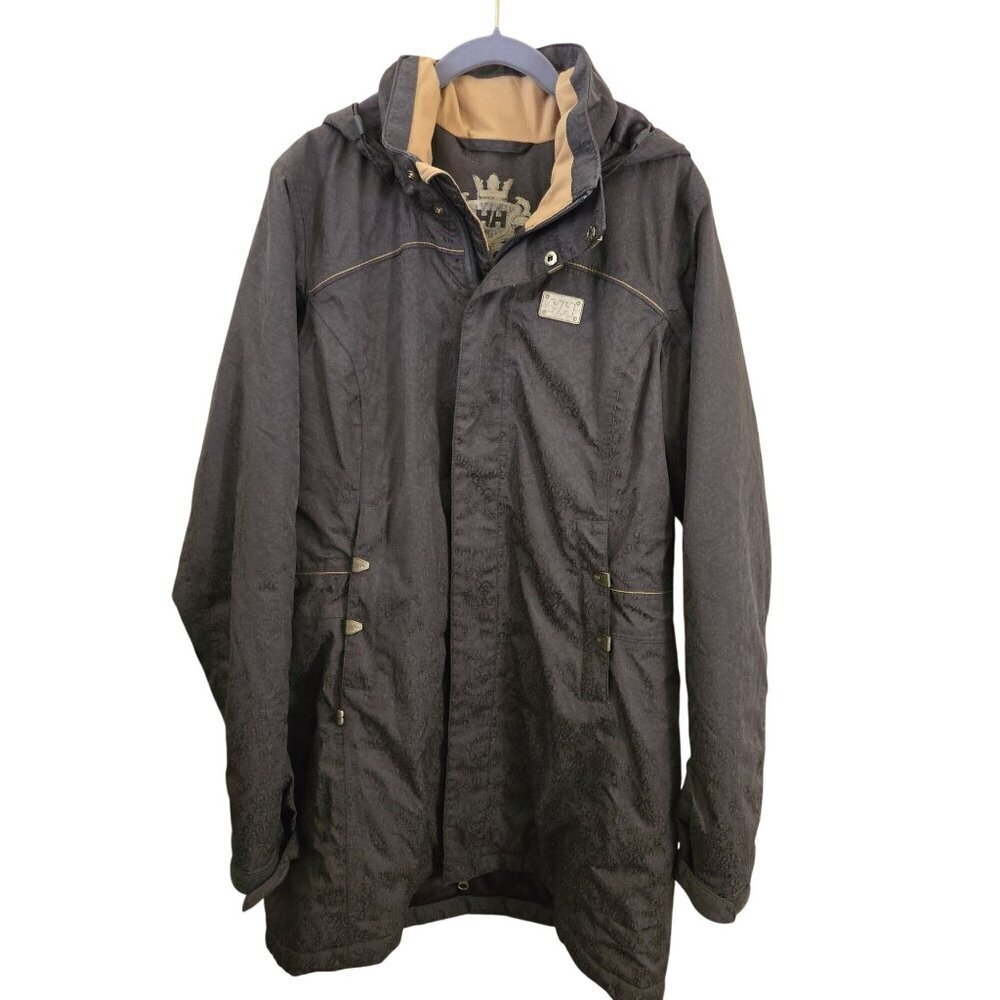 Helly Hansen Brown Tone On Tone Pattern Removable Hood Full Zip Jacket Size M